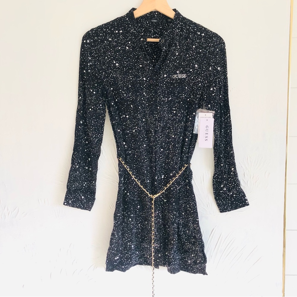 NWT - Guess Black and White Sparkle Shirt Dress with Belt - Girls 12